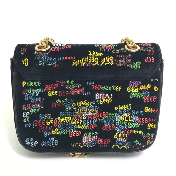 CELINE Small C Multi Beaded Chain Shoulder Bag suede Black x Multicolore - Picture 3 of 13